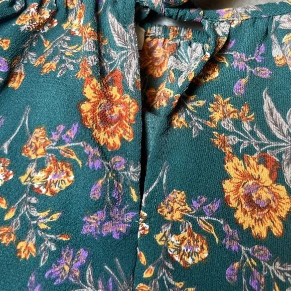 Umgee Womens Size Medium Floral Blouse Teal Yellow Ruffle Tiered Sleeve Boho - Picture 11 of 14